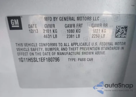 2014 Chevrolet Malibu 1Lz z USA, uszkodzony, nr VIN 1G11H5SL1EF180796